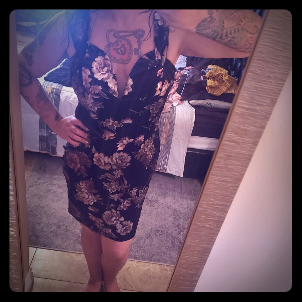 Rockabilly velour metallic flower wiggle dress 1x